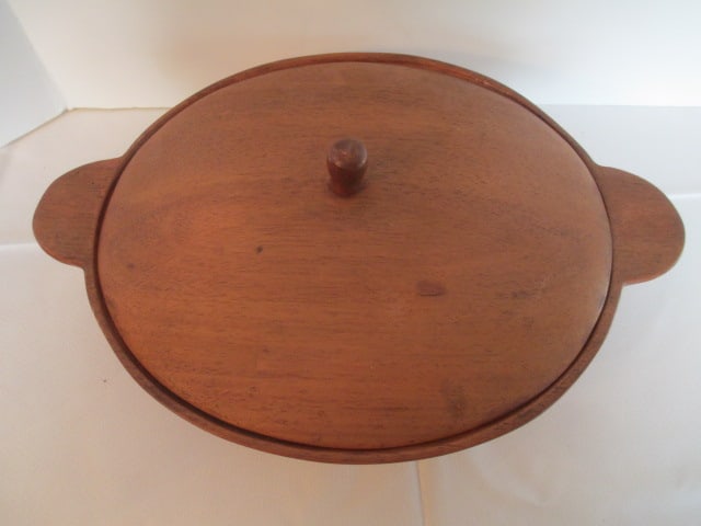 Midcentury Wood Covered Bowl and Servers - 3
