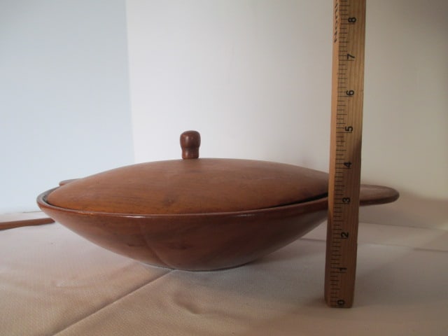 Midcentury Wood Covered Bowl and Servers - 6