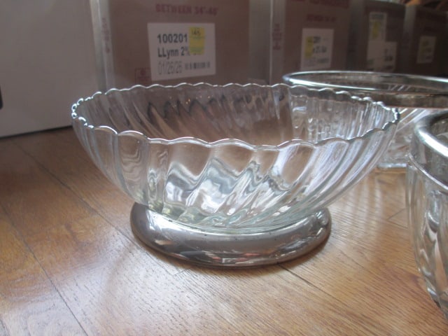 Grouping of Glass Serving Bowls with Silverplate Rims - 4