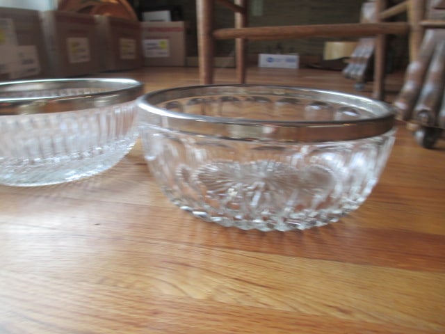 Grouping of Glass Serving Bowls with Silverplate Rims - 5