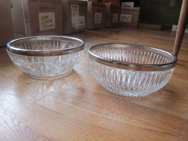 Grouping of Glass Serving Bowls with Silverplate Rims - 6