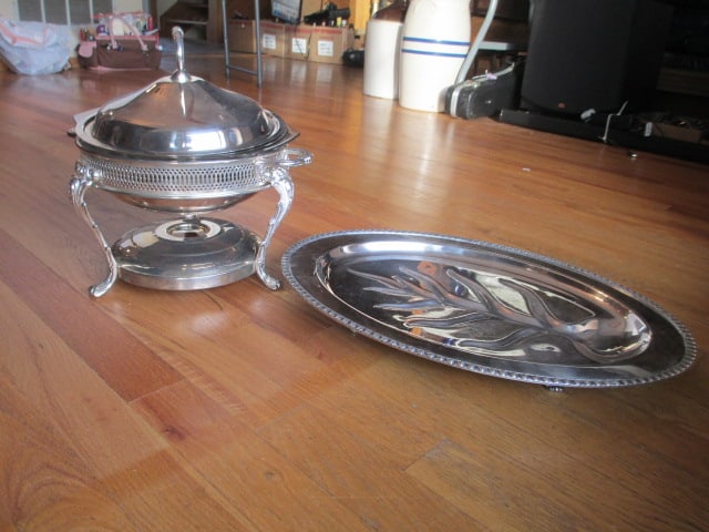 Silverplate Warming Stand and Tree of Life Serving Tray (1 of 5)
