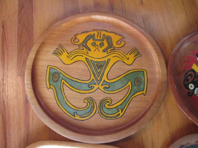 Mexican Tribal Motif Wood Serving Trays - 2