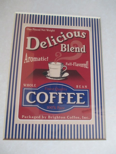 Two Framed and Matted "Coffee" Themed Prints and Quartz Wall Clock - 3