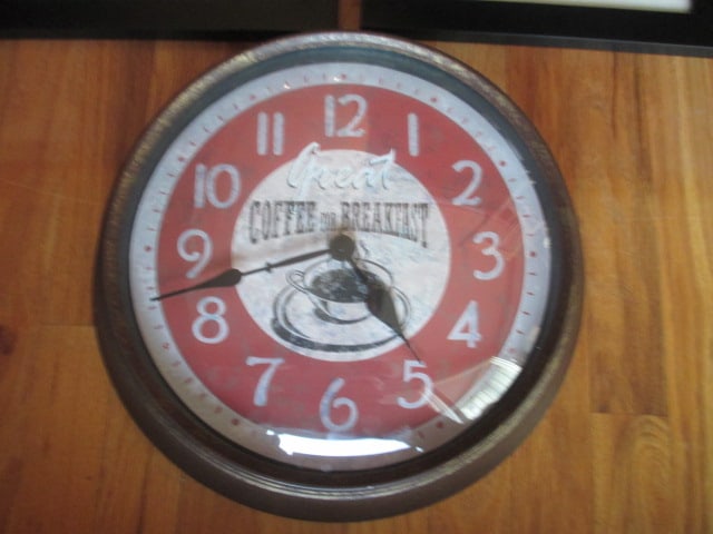 Two Framed and Matted "Coffee" Themed Prints and Quartz Wall Clock - 4