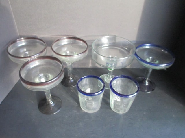 Hand Blown Art Glass Tumblers and Cocktail Glasses - 2