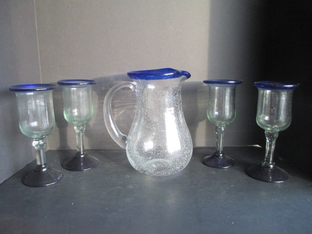 Hand Blown Art Glass Pitcher and Goblet Set (1 of 11)