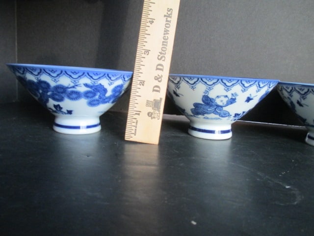 Chinese Porcelain Rice Bowls, Spoon, Teacups and Chop Sticks - 5