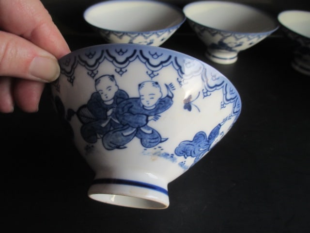 Chinese Porcelain Rice Bowls, Spoon, Teacups and Chop Sticks - 7