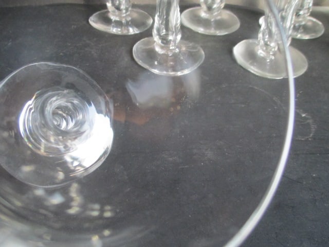Eight Colorless Hand Blown Art Glass Wine Glasses - 5