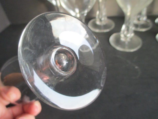 Eight Colorless Hand Blown Art Glass Wine Glasses - 6