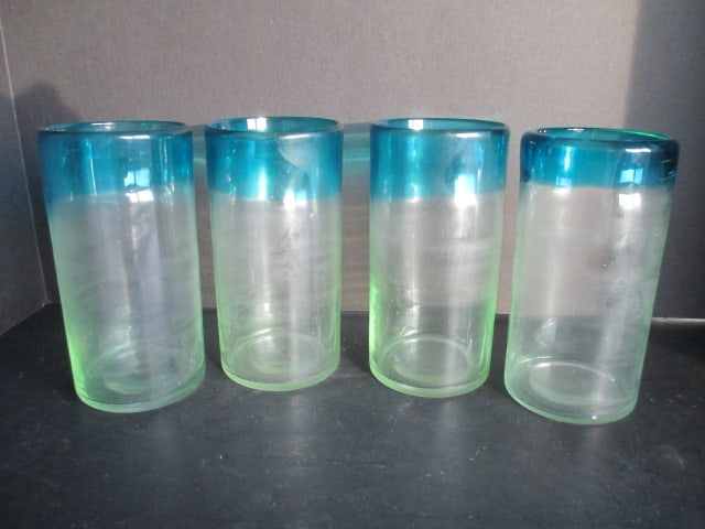 Four Hand Blown Art Glass Iced Tea Glasses: 6 1/4"h 