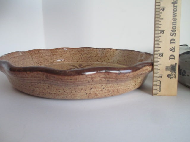 Two Folk Art Design Signed Studio Pottery Quiche Dishes - 2
