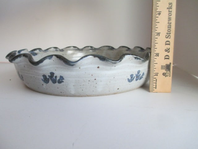 Two Folk Art Design Signed Studio Pottery Quiche Dishes - 7