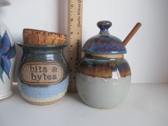 Grouping of Studio Pottery Mugs, Apple Baker, Honey Jar, Soap Dish, Pitcher, etc. - 13