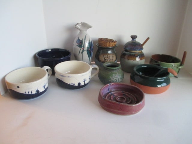 Grouping of Studio Pottery Mugs, Apple Baker, Honey Jar, Soap Dish, Pitcher, etc. (1 of 20)
