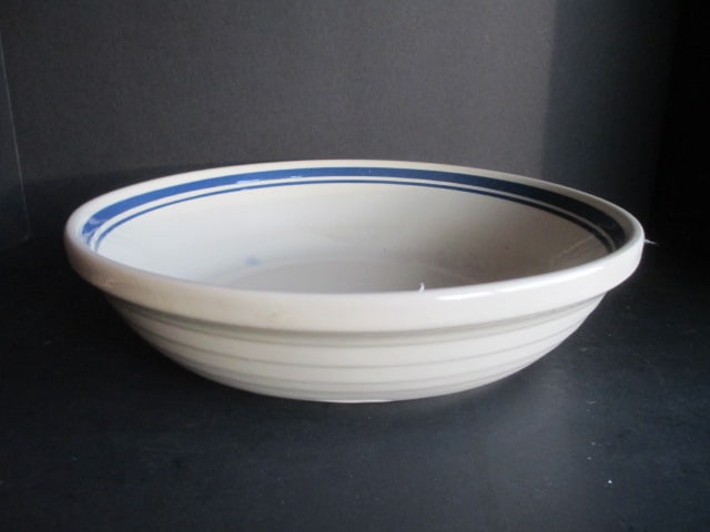 Roseville, Ohio Blue Stripe Stoneware Pasta Bowl: 13 1/2"dia 