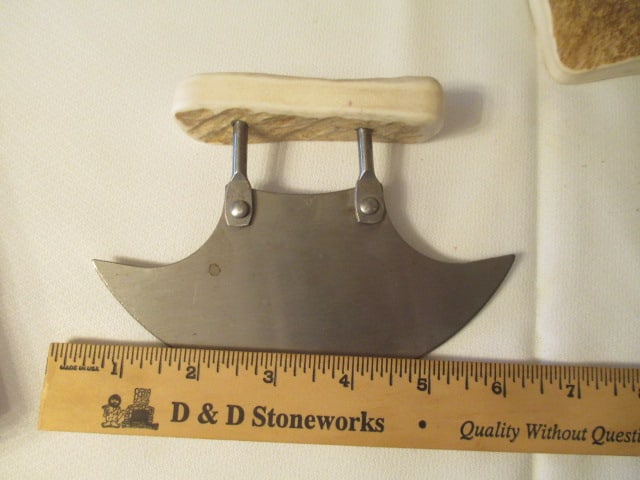 Two Alaskan Caribou Antler Ulu Knives with Stands - 4