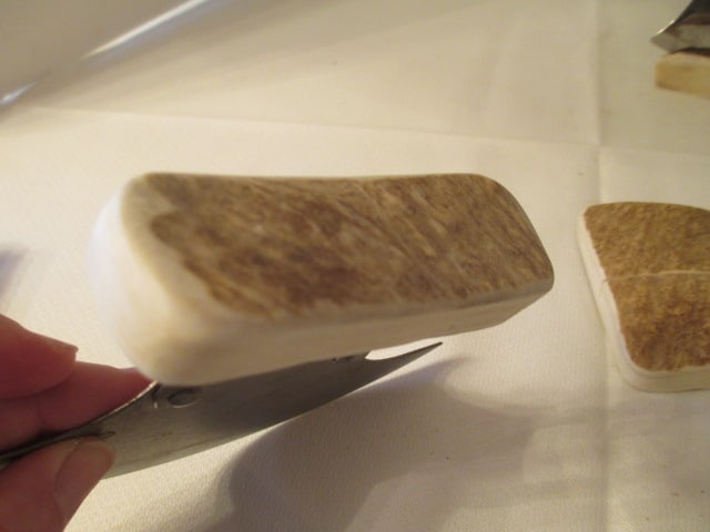 Two Alaskan Caribou Antler Ulu Knives with Stands - 5