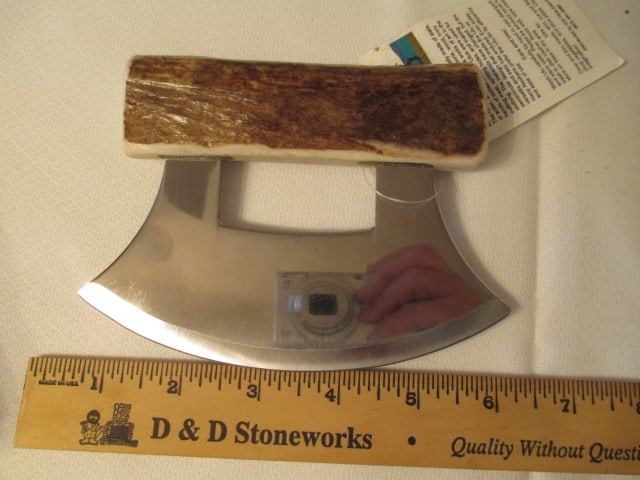 Two Alaskan Caribou Antler Ulu Knives with Stands - 8