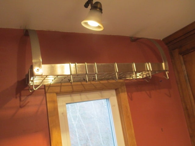 Metal Wall Mount Pot Rack with Hanger Hooks: 34" x 11" x 14", Local Pickup Only