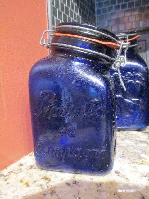 4 Piece Cobalt Blue Lock Lid Cannister Set with Relief Fruit Design - 2