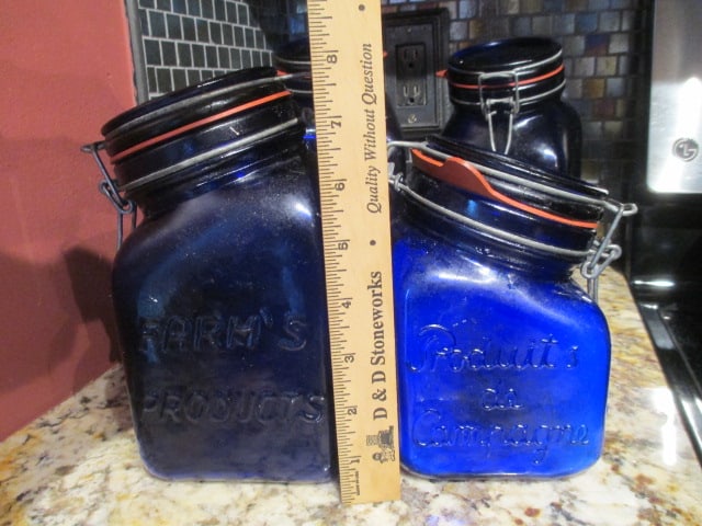 4 Piece Cobalt Blue Lock Lid Cannister Set with Relief Fruit Design - 4