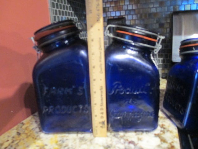 4 Piece Cobalt Blue Lock Lid Cannister Set with Relief Fruit Design - 5