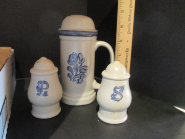 Pfaltzgraff Yorktowne Gravy Boat & Underplate, Creamer, Lidded Sugar Bowl, Shakers, - 3