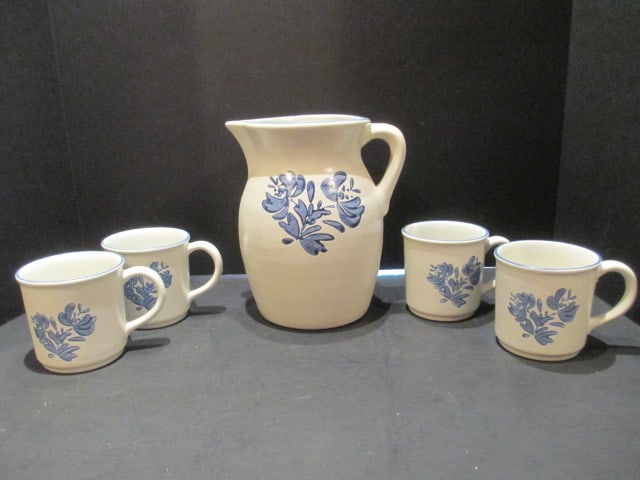Pfaltzgraff Yorktowne Pitcher and Mug Set: Pitcher 8"h, (4)3 1/2" mugs 