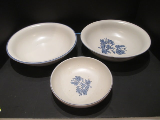 Pfaltzgraff Yorktowne Serving Bowls: (1)8 1/2"dia, (2)12 1/4"dia(one has decal-2 chips, one does not have decal) 