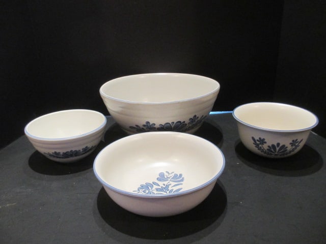 Pfaltzgraff Yorktowne Vegetable/Mixing Bowls: (2)6"dia, (1)7 1/2"dia , (1)10"dia, some utensil marks 