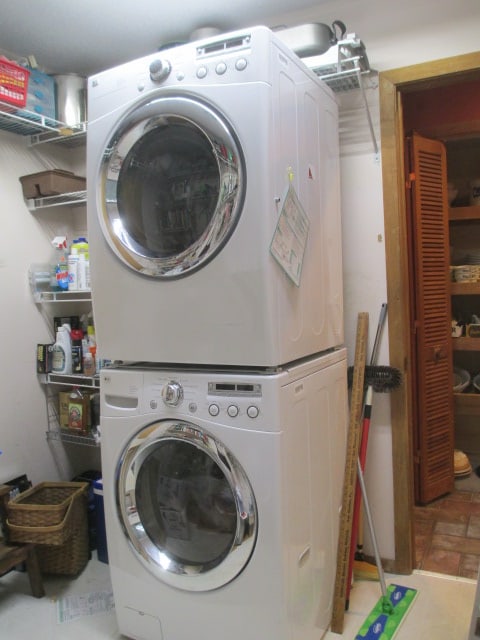 LG Ultra Capacity Digital Control Stacking Washer and Dryer: Both have stainless steel drums, Electric dryer model DLE5955W, Washer model WM2455HW, both power on and work-like new, Bring Tools and Additional Person to Help You Unhook and Remove from Residence,