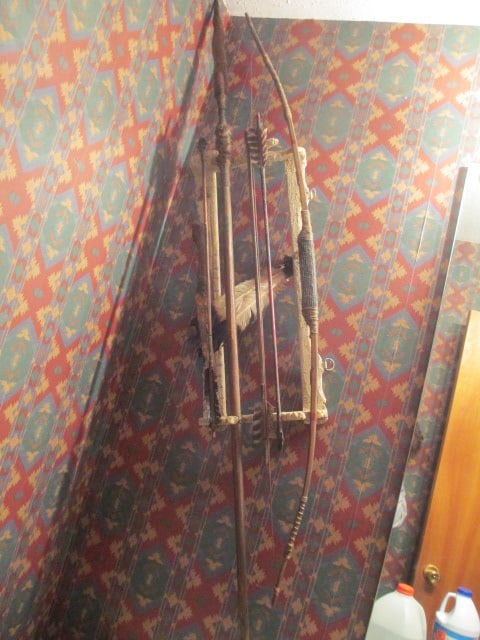 W.F. Brannon Signed Decorative Native American Bow & Arrow Wall Hanging: 63" long x 12", Local Pickup Only 