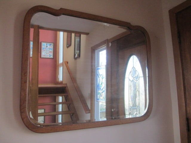 Vintage Oak Frame Beveled Mirror (1 of 5)