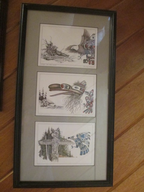 Michael Duncan Pencil Signed Framed and Matted Pen and Ink Tribal Wildlife Artwork: 12 3/4" x 23 1/4", artist bio on back 