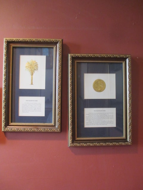 Framed and Matted "South Carolina State Seal" and "The Palmetto Tree" Historical Prints: 9 1/4" x 14 3/4", 10 1/4" x 14 3/4" 