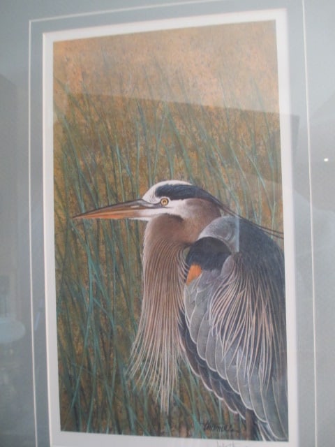 Framed and Matted Jack Thames Pencil Signed "Blue Heron" Print - 2