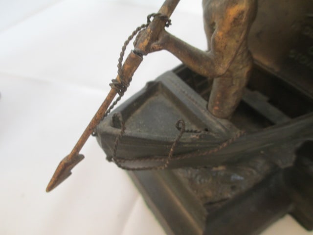 Pair of Vintage Bronze "A Dead Whale or a Stove Boat" Whaler Bookends - 10