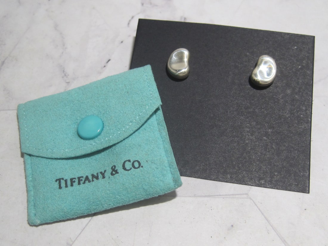 Sterling Silver Tiffany Pierced Earrings: "Bean" designed by Elsa Peretti, 3/8"