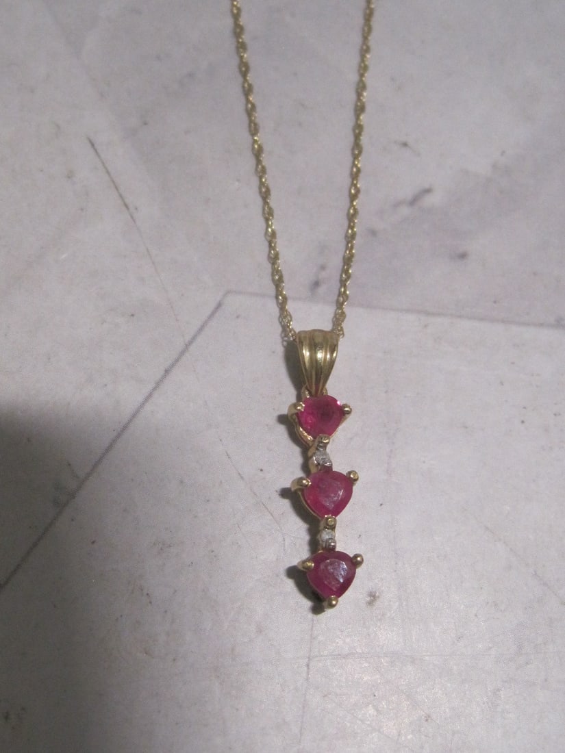 10k Gold Ruby & Diamond Pendant & Chain (1 of 4)