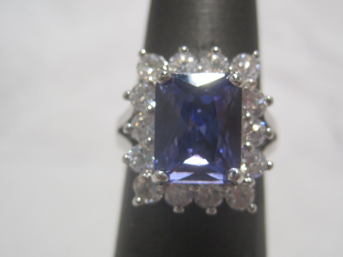 Sterling Silver Faux Sapphire & Diamond Ring (1 of 4)