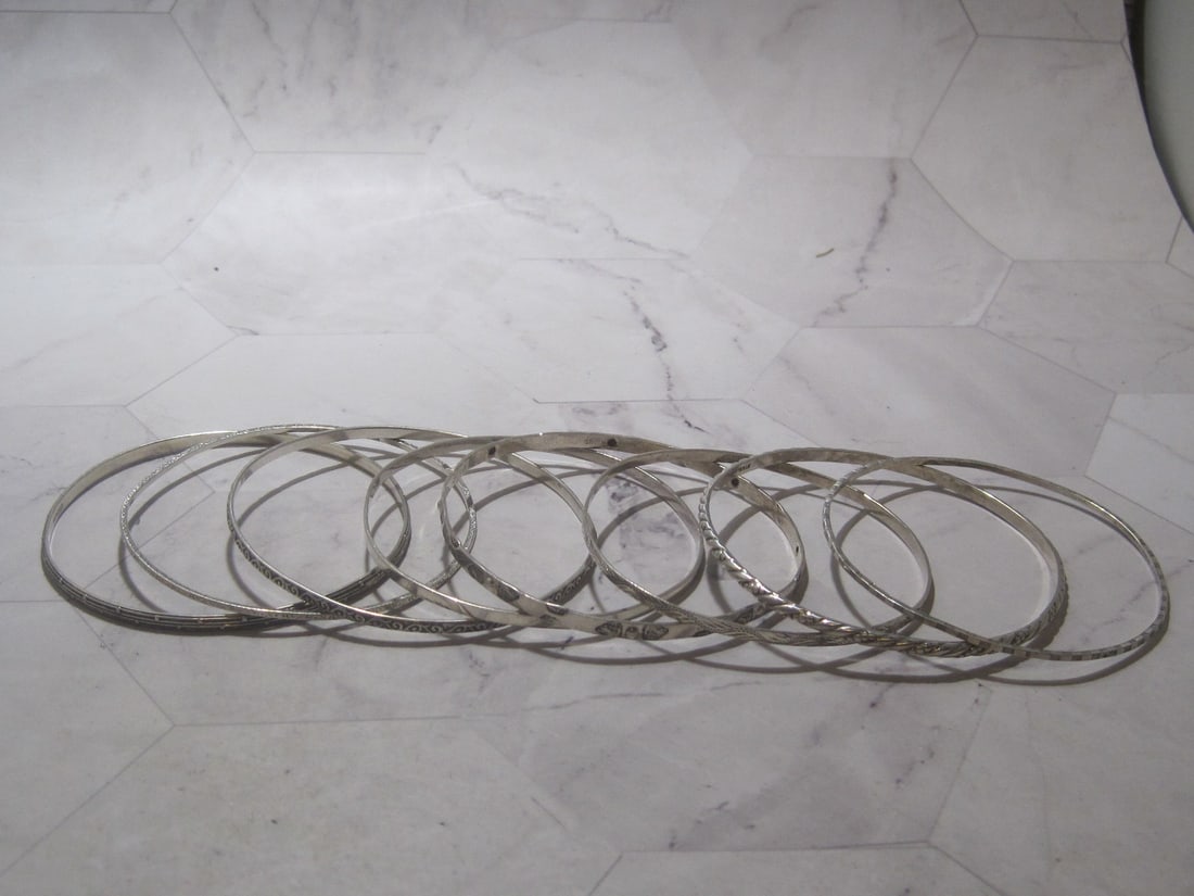 Lot of 7 Sterling Silver Vintage Bangle Bracelets (1 of 7)
