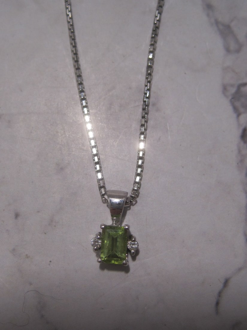 Sterling Silver Peridot & Diamond Pendant & Chain (1 of 5)
