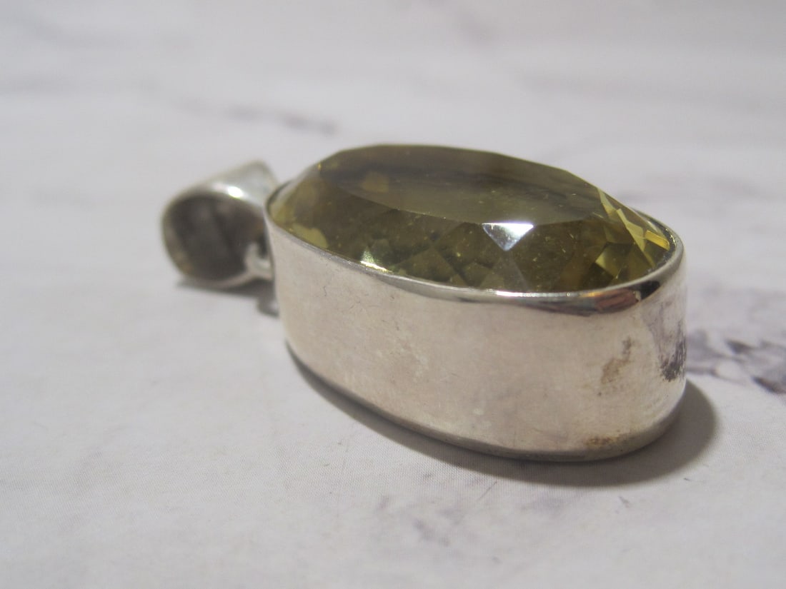 Sterling Silver Large Lemon Quartz Pendant - 2