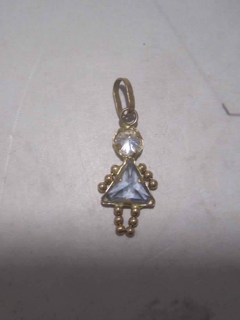 14k Gold Aquamarine Figural Girl Charm: Weighs 0.8 gram, 1", March birthstone 