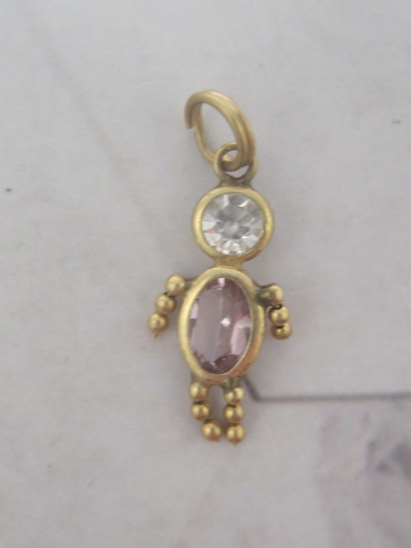 14k Gold Pink Tourmaline Figural Person Charm: Weighs 0.5 gram, 1", October birthstone 