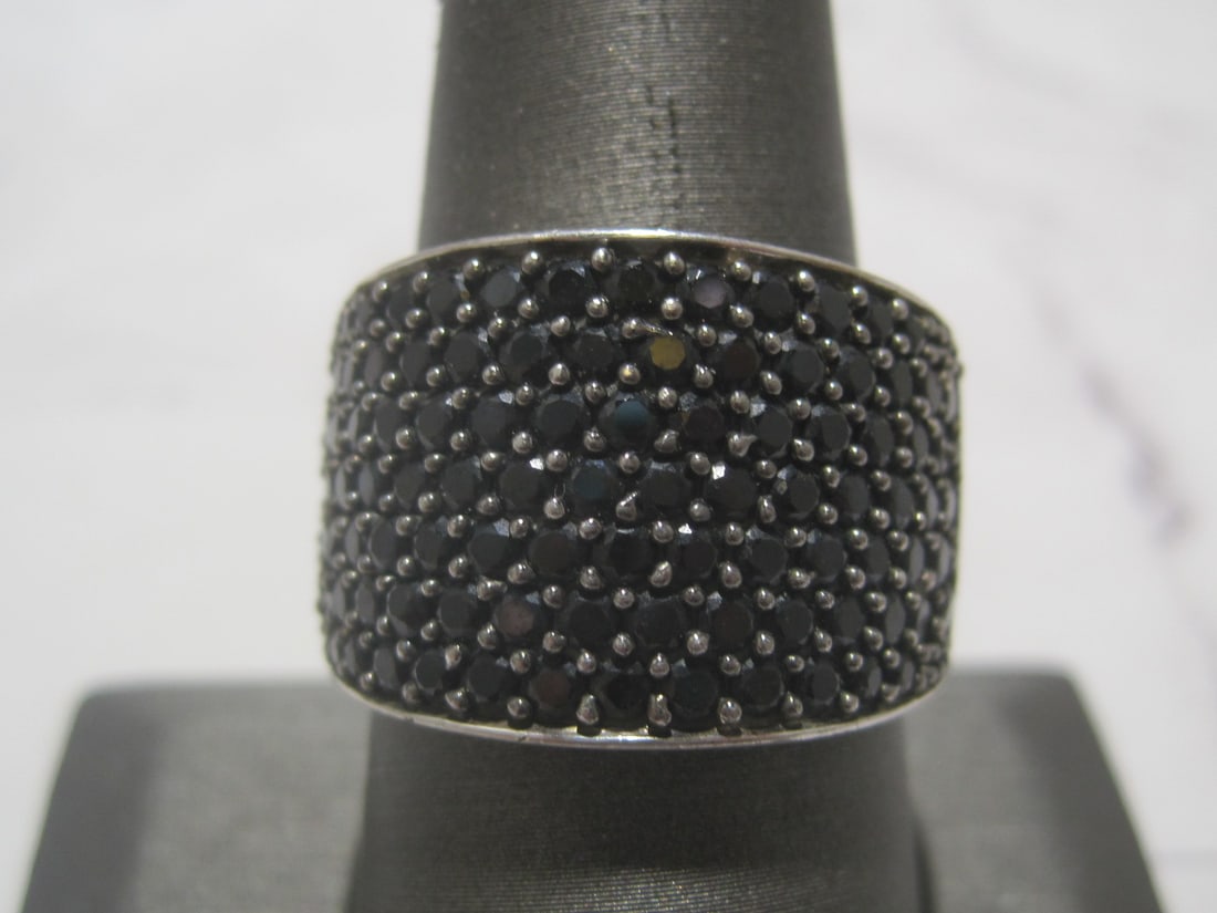 Sterling Silver Black Spinel Wide Band Ring (1 of 5)
