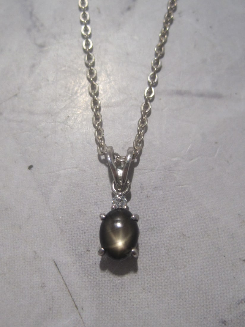 Sterling Silver Star Sapphire & Diamond Pendant & Chain (1 of 6)