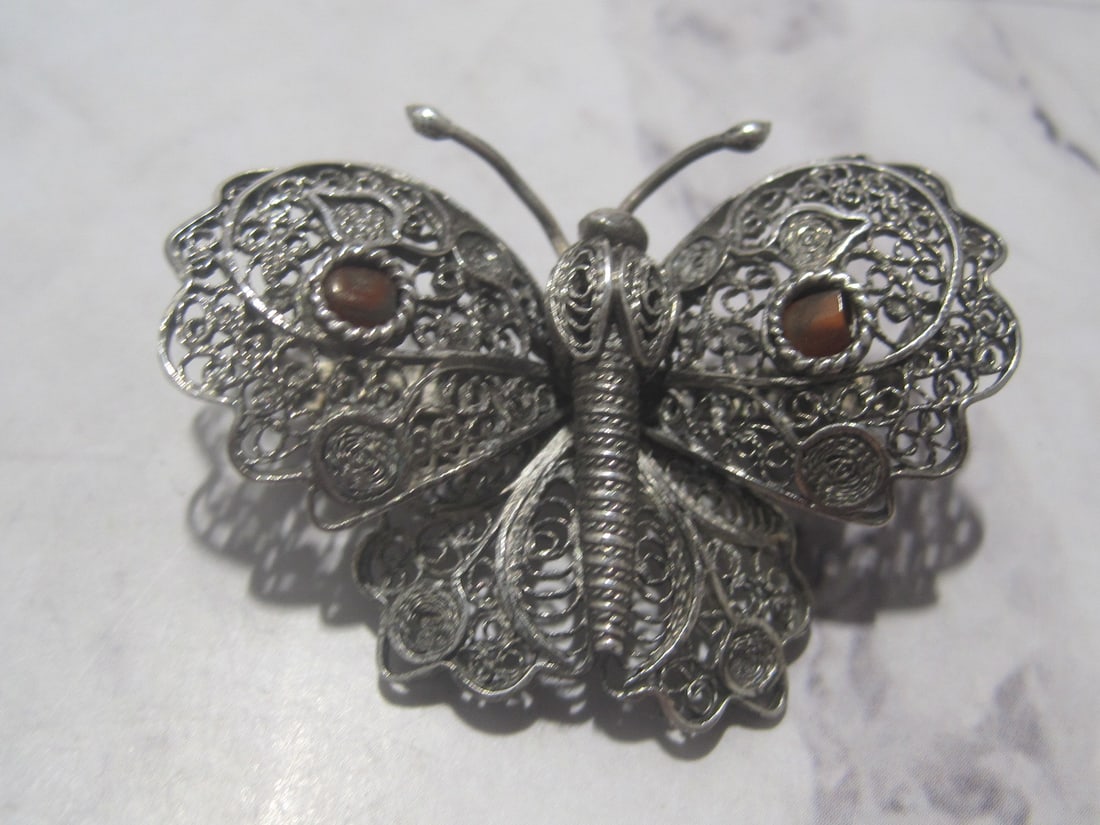 Antique Handmade Silver Filigree Butterfly Brooch (1 of 4)
